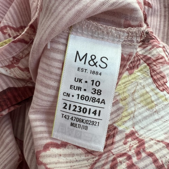 M&S Collection 100% Cotton Pleated Buttoned Front Ruffle Neck Casual Blouse Top - Picture 13 of 14